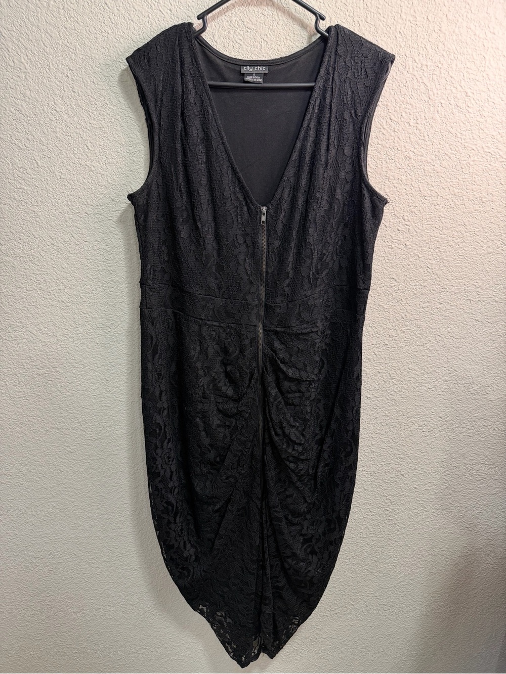 City Chic Black Lace Zip-Front Midi Dress